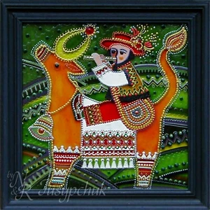 Ukrainian Folk traditional Painting on glass Hand made Framed Wall decor 18x18cm - Picture 1 of 11