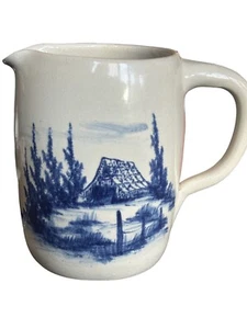 P R Storie Pottery Pitcher Marshall Texas Country Pastoral Cobalt Blue 6" tall - Picture 1 of 8