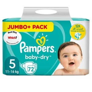 Pampers Baby-Dry Nappies, Size 5 (11-16kg) Jumbo+ Pack (72 per pack) - Picture 1 of 1