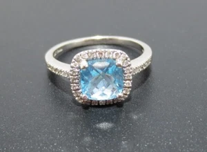 ATEMBERAUBENDER 14K WG DAMEN BLAUTOPAS & DIAMANT RING GR. 7,25 2,87 GRAMM (G128447) - Bild 1 von 13