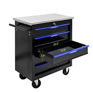 5 DRAWERS MULTIFUNCTION TOOL CART WITH WHEELS, 25.9' x 13.6' x 26.4', Black - Picture 1 of 9