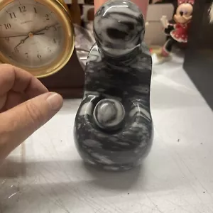 Hand Carved Marble Stone Black White Abstract Sculpture Madonna Mother Child 7” - Picture 1 of 14