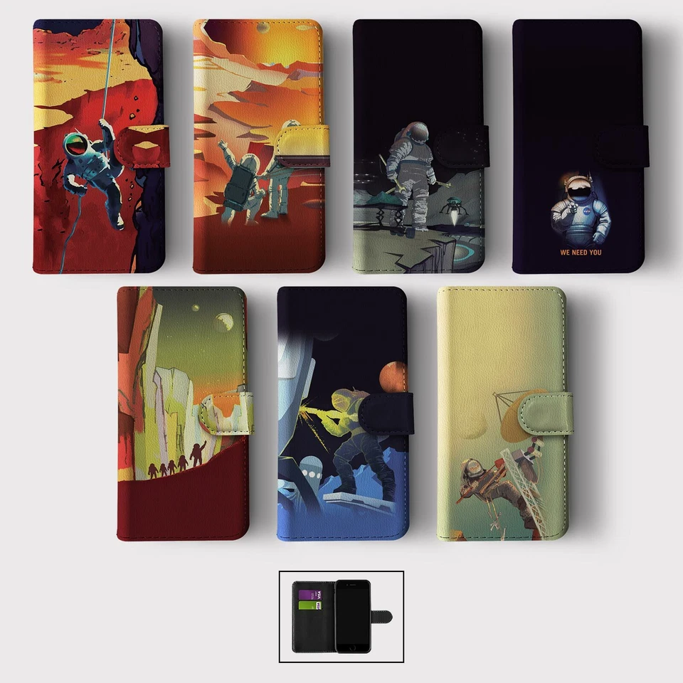 CASE FOR SAMSUNG S23 S22 S21 S20 S10 WALLET FLIP PHONE COVER SPACEMAN ASTRONAUT - Image 1 of 1
