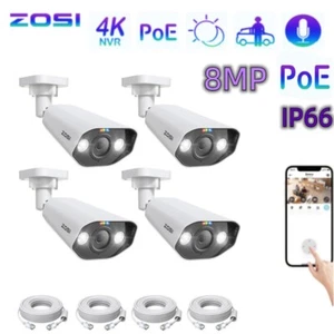 ZOSI 4 Pack 8MP PoE Security IP Camera AI Human Car Detect Camera Add-on IP66 - Picture 1 of 10