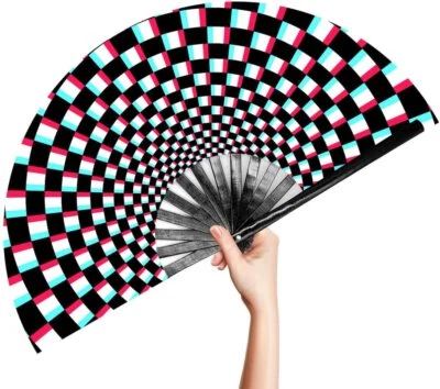 🏁 Черно-белый клетчатый 🏁 Большой ручной вентилятор из рейв-ткани складной бамбуковый вентилятор - Изображение 1 из 4
