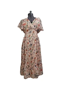 Vintage Laura Ashley Sz L Dress Pink Floral Cottage Core Prairie Ruffles Midi - Picture 1 of 15