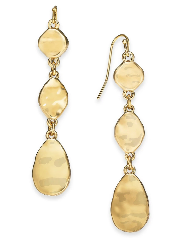 Style&co. Gold-tone Linear Triple Drop Earrings Hammered Modern High Polished