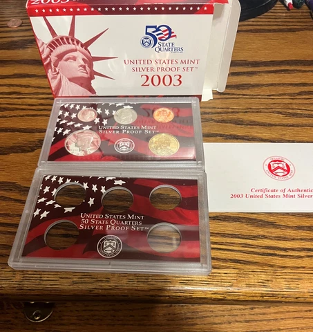 2003-S SILVER PROOF SET, NO QUARTERS, IN OGP, WITH COA Cover