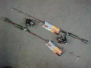 2 NEW ICE FISHING RODS HT POLAR FIRE RED ZONE Spinning Combos 26" 4 BB for jigs - Picture 1 of 5