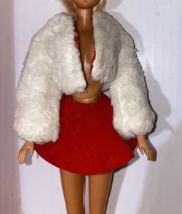Vintage Barbie Skating Fun Red Velvet Floral Replacement Skirt White Fur Coat - Picture 1 of 14