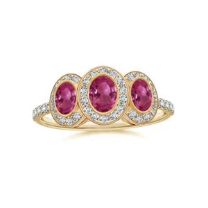 Ruby & Sapphire Three Stone Rarities Sterling Silver Ring 14k Yellow gold over - Picture 1 of 4