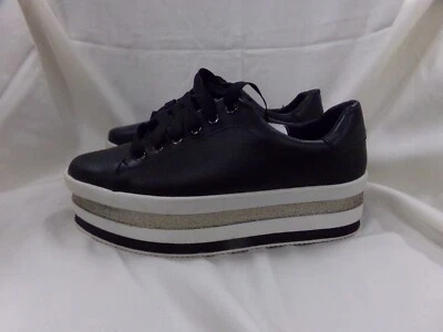 Andrea Women's Sneakers Size 8 Black Chunky Sole With White, Gold & Black Stripe - Image 1 of 4