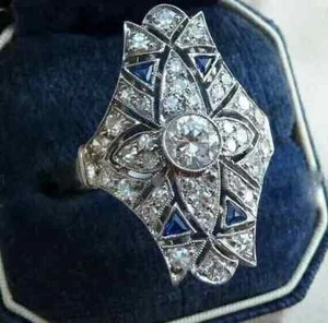 Art Deco Vintage Style Lab Created Diamond Engagement 14K White Gold Finish Ring - Picture 1 of 7