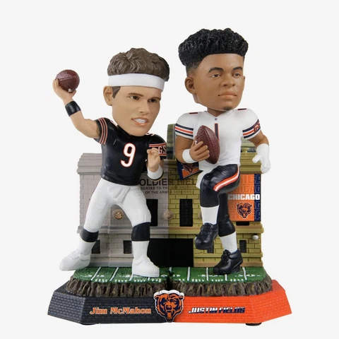 Jim McMahon & Justin Fields Chicago Bears Then And Now Bobblehead NFL Football Cover