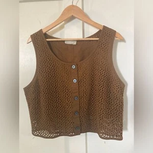 EVERLANE brown eyelet button front vest size 16 cropped boxy - Picture 1 of 8