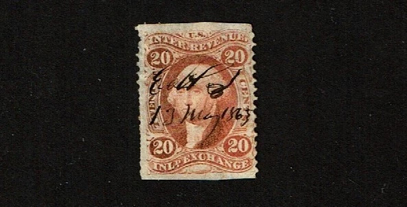 1862-71 U.S.Revenue First Issue 20c Red Washington PART PERF Sc#R42b SCARCE! - Image 1 of 1