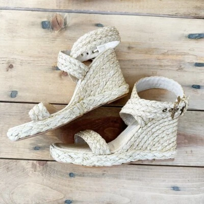 Dolce Vita Rope Wedge Sandals NWOB 11 Natural NEW Gold Buckles - Image 1 of 4