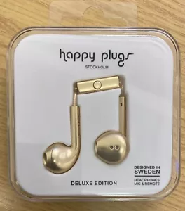 Happy Plugs (Genuine)  Gold Headphones MIC & Remote - Picture 1 of 2