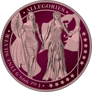 Germania 2019 5 Mark Columbia & Germania - Maroon & Rose Gold - 1 Oz Silbermünze - Picture 1 of 4