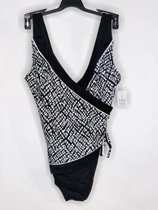 NWT St Johns Bay One Piece Swim Suit Color White/Black Crossover Front Tie Side  - Picture 1 of 2