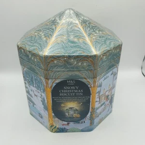 M&S EMPTY Snowy Christmas Musical Light Projector Biscuit Tin Marks and Spencer - Picture 1 of 10
