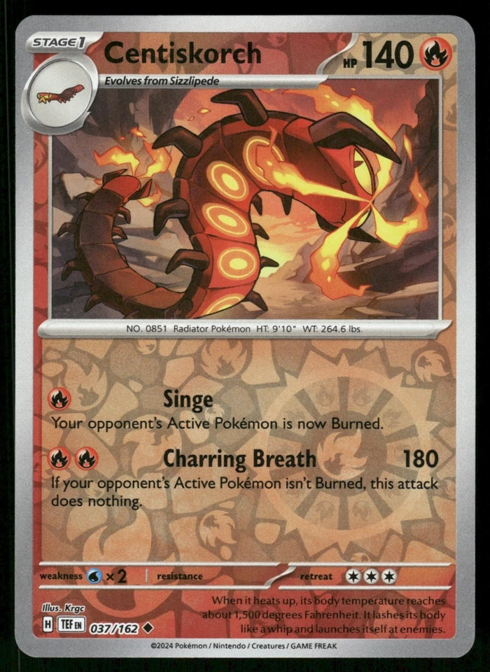 Centiskorch 037/162 TEF SV05: Temporal Forces Reverse Holo NM - Image 1 of 2