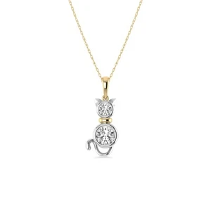 Cat Pendant 1.00 CTW Lab Grown (G/VS) Diamond Charm 18" Chain Pendant for Womens - Picture 1 of 5