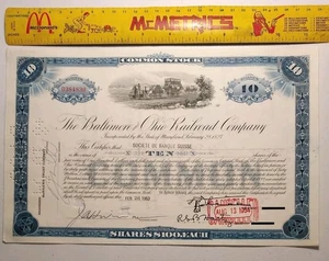 The Baltimore and Ohio Railroad Company Stock Certificate *LOW* 10 Shares 1953 - Picture 1 of 5