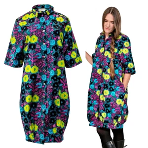 Vestido Camisa MARITA HUURINAINEN Para Mujer Ankara L Floral Botones Bolsillos Cambio - Imagen 1 de 10