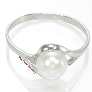 Solid Sterling Silver 925 White Freshwater Cultured Pearl Solitaire Ring - TPJ