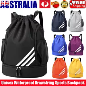 Drawstring Backpack Waterproof Gym Bag Sports Travel School Bag String Rucksack - Picture 1 of 16