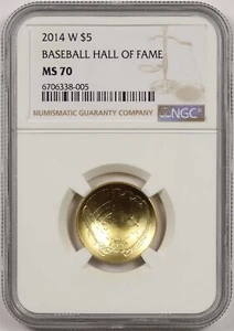 2014-W Baseball Hall of Fame $5 NGC MS 70 Gold Modern Commemorative - Picture 1 of 4