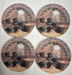 THIRSTYSTONE Natural Sandstone Coasters 4 Round Pieces - Wine Bottles Vineyard - Picture 1 of 9