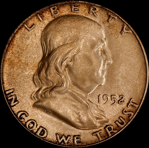 1952 Franklin Half Dollar 90% Silver, Uncirculated, Layers of Tone, As Shown 462 Cover