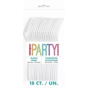 White Solid Colour Reusable Plastic Forks 18pk Party Tableware Serveware - Picture 1 of 2