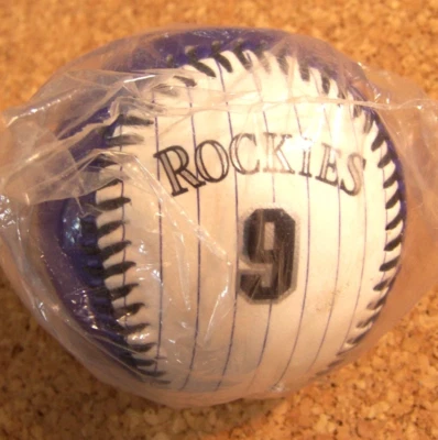 1997 Colorado Rockies Vinny Castilla #9 purple & pinstripe baseball ball - Image 1 of 3