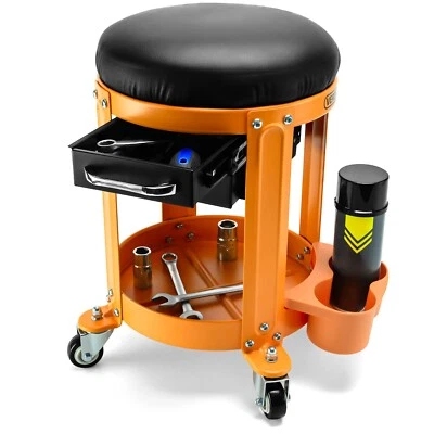 Werkstatthocker mit Rollen 150 kg | Arbeitshocker | 2 Schubladen Werkstattstuhl - Bild 1 von 4