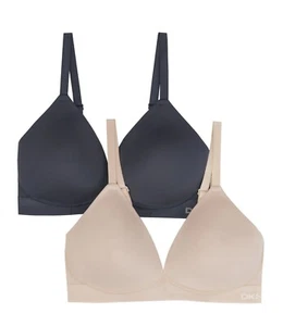 2-Pack DKNY Size Large Wireless Microfiber Plunge Bra Ink Blue Nude New - Picture 1 of 6