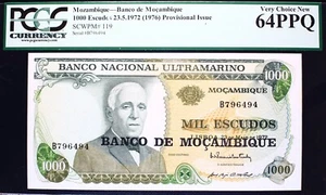 Mozambique  1972 (1976) - Ultramarino - 500 Escudos  - P-119 - PMG at UNC-64 PPQ - Picture 1 of 4