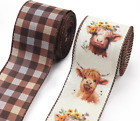 2 Rolls Fall Ribbons for Crafting, Thanksgiving Wired Edge Ribbon Natural Buffal