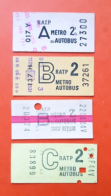 4 Anciens TICKETS METRO - RATP - BUS - SNCF - RER  - PARIS - TBE - Photo 1/2