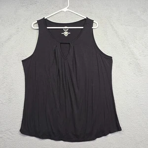 Maurices Top Womens 2XL Black Keyhole Neck Pleated Flowy Tank Slub Stretch Y2K - Picture 1 of 9