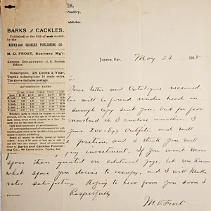 1898 Topeka Kansas Barks and Cackles Publishing Co. Poultry Breeders Letterhead - Picture 1 of 4