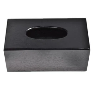 Tissue Storage Holder Bamboo Napkin Paper Box Container Black - Picture 1 of 10