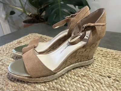Isaac Mizrahi Live Piper Brown Suede Cork Wedge Sandal Heel Size 10 Ankle Strap - Image 1 of 4