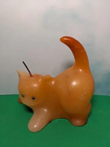 Vintage 60’s Cat Candle, Plastic Eyes, Boho Crouching Full Size Cat NIE BENUTZT - Bild 1 von 2