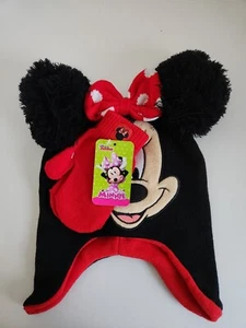 DISNEY JUNIOR MINNIE MOUSE WINTER HAT WITH POMPOM EARS WINTER GLOVES & BOW NWT  - Picture 1 of 7