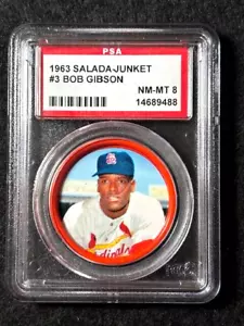 1963 Salada Tea AS Coin Junket Bob Gibson St Louis Cardinals #3 PSA 8 Low Pop - Foto 1 di 7