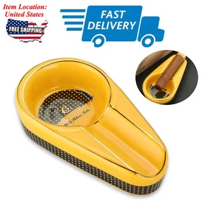 Galiner 1 Slot Ceramic Cigar Ashtray Portable Cigarette Ash Holder Stand Yellow - Picture 1 of 6