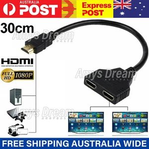 1080P 1 to 2 HDMI Splitter Auto Split Cable Double Signal Adapter Convertor MEL - Picture 1 of 12